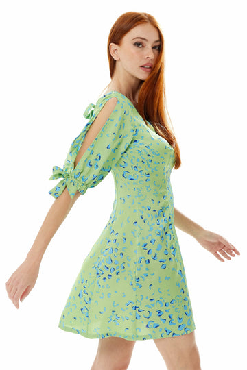 Animal Print Mini Dress With A Back Tie Up In Mint Liquorish